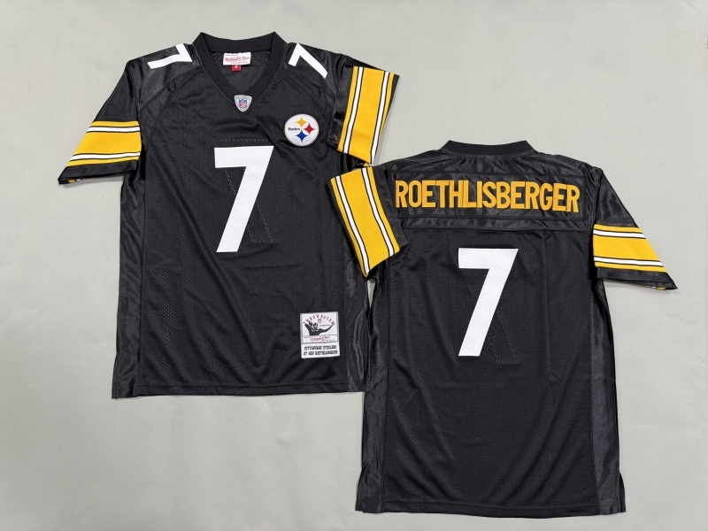 Men 2025 Pittsburgh Steelers #7 Roethlisberger black Throwback Limited NFL Jersey style 004